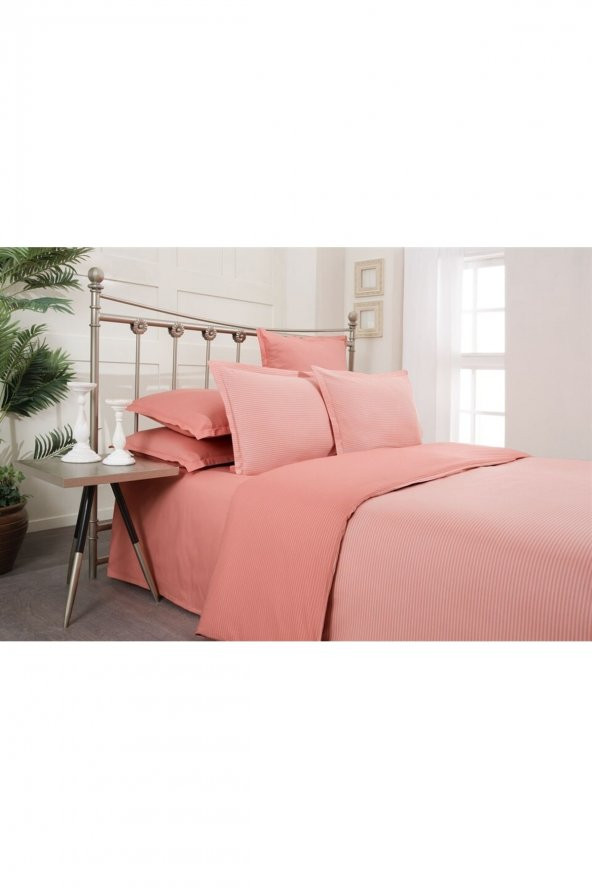 Solid Fancy Stripe Poplin Nevresim Takımı King Size V3