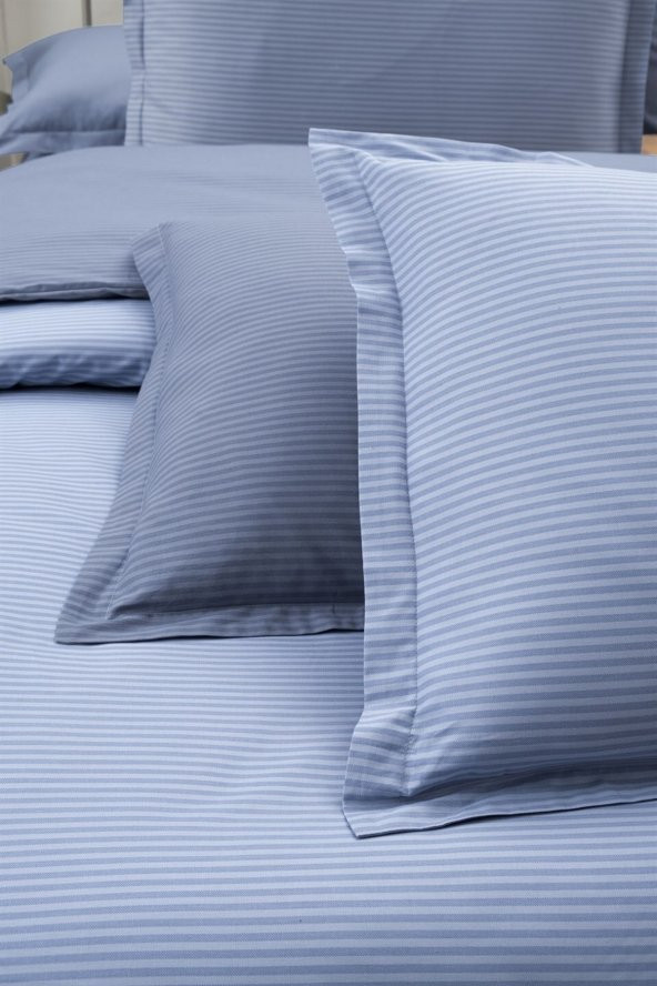 Solid Fancy Stripe Poplin Nevresim Takımı King Size V4 - 3