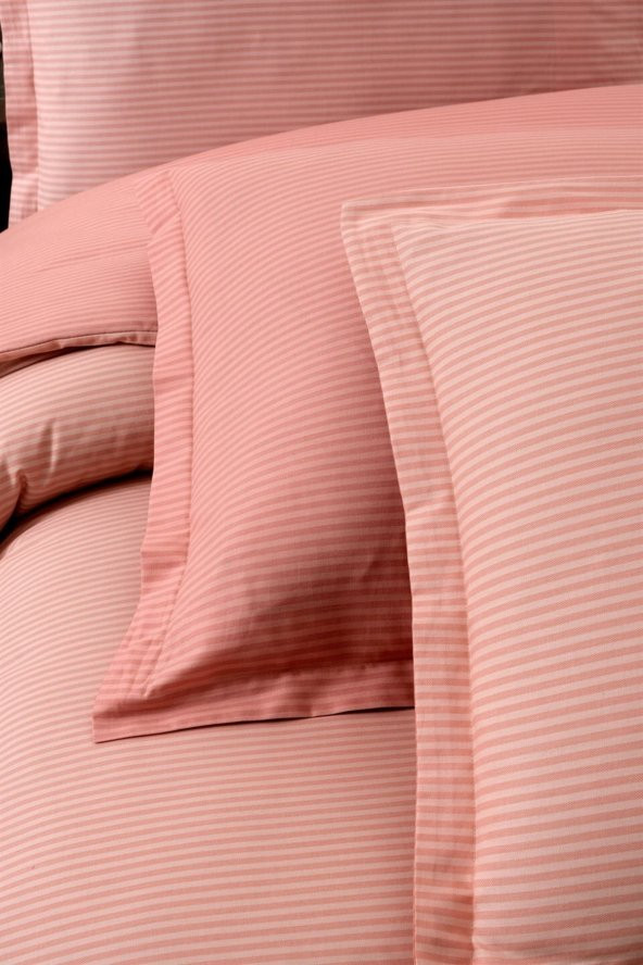 Solid Fancy Stripe Poplin Nevresim Takımı King Size V3 - 3