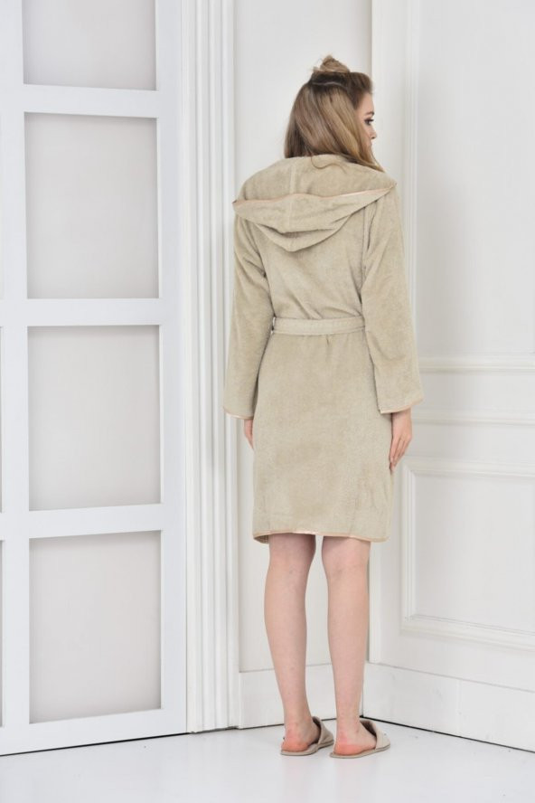 100 Organik Pamuk Bornoz Ecosoft Kadın Bej Xl - 2