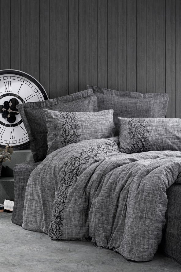 Plain Çift Kişilik Nevresim Takımı Sooty Gri