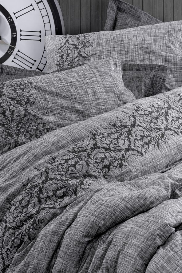 Plain Çift Kişilik Nevresim Takımı Sooty Gri - 3