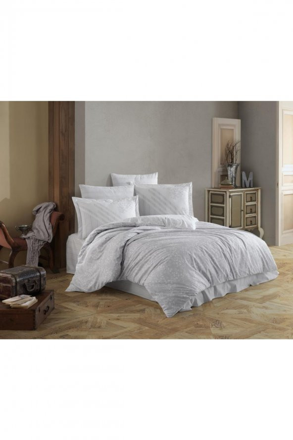 Çift Kişilik Poplin Nevresim Romance Gri ürün görseli 1