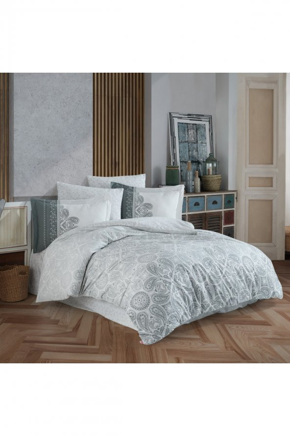 Irene Gri - Poplin Çift Kişilik Nevresim Takımı
