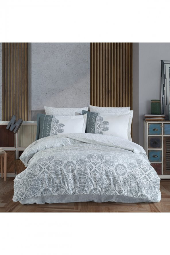 Irene Gri - Poplin Çift Kişilik Nevresim Takımı - 2