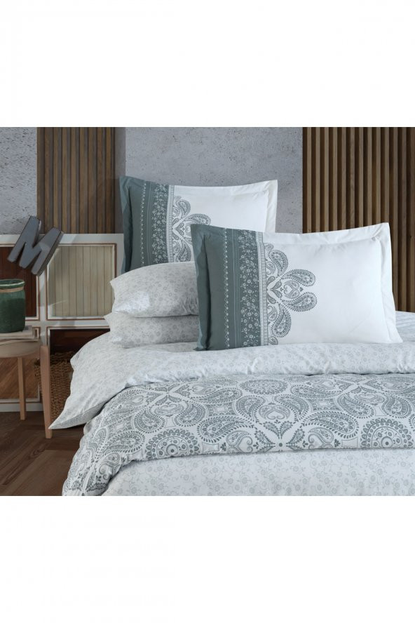 Irene Gri - Poplin Çift Kişilik Nevresim Takımı - 3