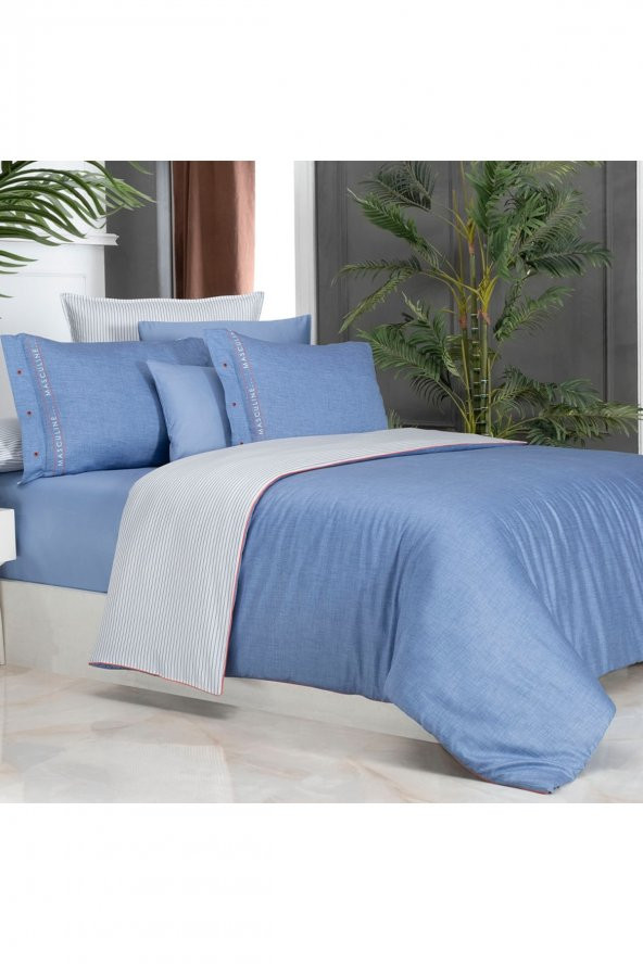 Morgan Mavi Çift Kişilik 100 Pamuk Nevresim Takımı ürün görseli 1