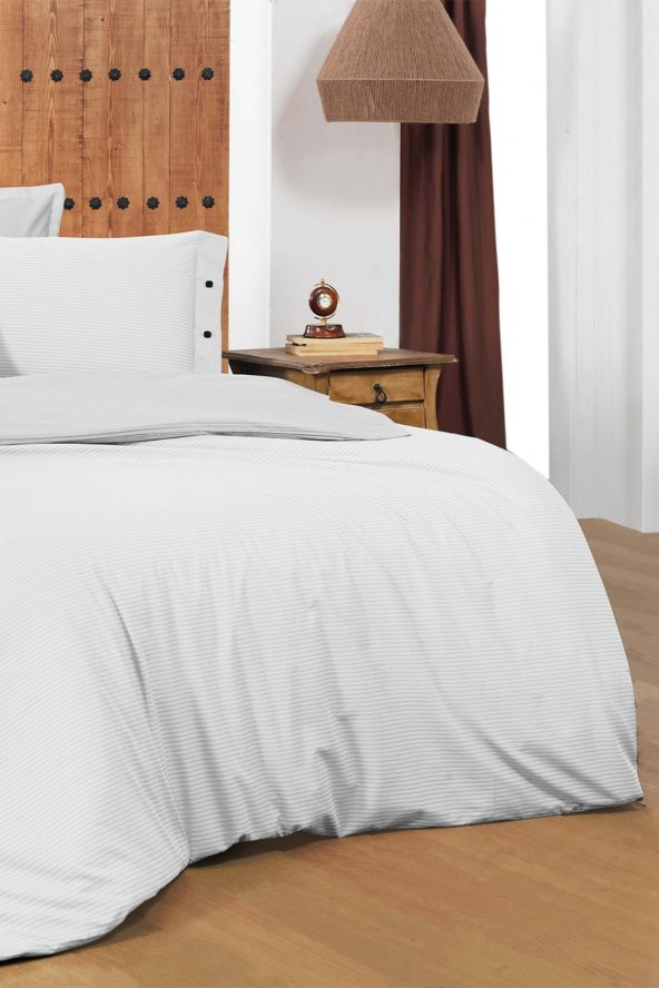 New Fancy Stripe Beyaz Çift Kişilik 100 Pamuk Çizgili Nevresim Takımı - 2