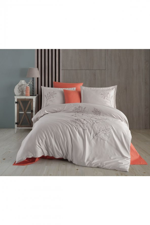 Blesk Bej Nakışlı Nevresim Takımı