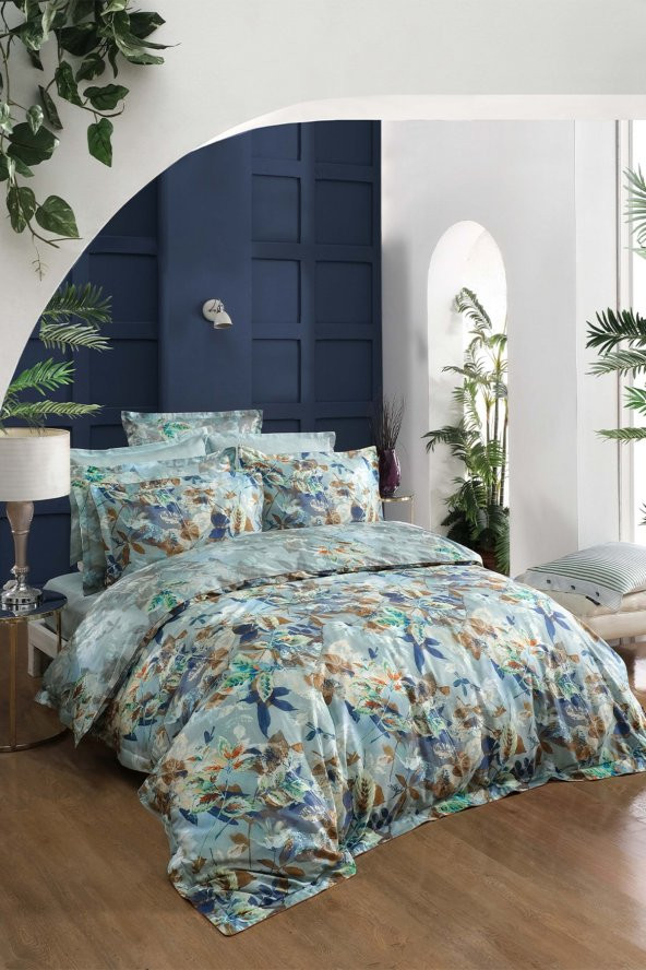 Emily Yeşil Çift Kişilik 100 Pamuk Saten 300tc Nevresim Takımı ürün görseli 1