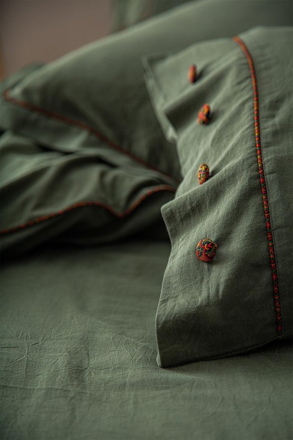 Havin Çift Kişilik Nevresim Takımı 100 Organik Pamuk Saten Parça Boya Yeşil 200x220 Cm - 3