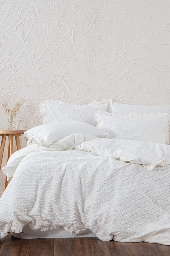 Ayda Çift Kişilik Nevresim Takımı 100 Organik Pamuk Dokuma Krem 200x220 Cm