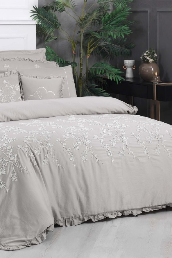 Buda Bej Çift Kişilik 100 Pamuk Saten 300 TC Nevresim Takımı - 2