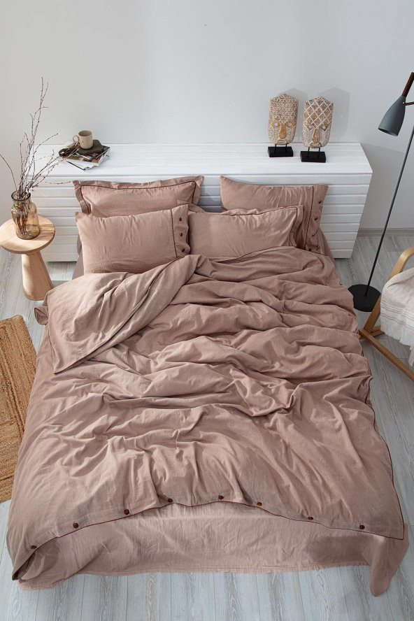 Havin Çift Kişilik Nevresim Takımı 100 Organik Pamuk Saten Parça Boya Bej 200x220 Cm ürün görseli 1