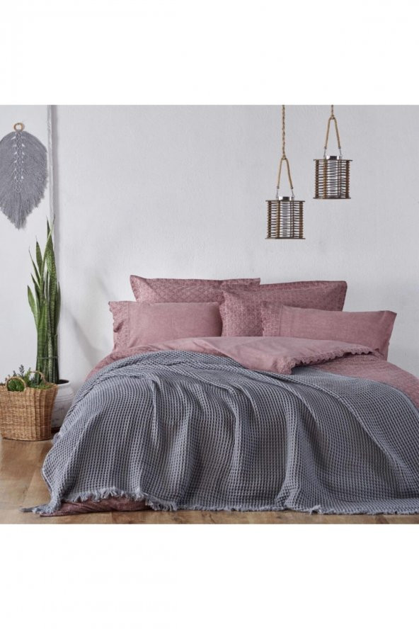 Seren Antrasit Çift Kişilik Pike Yatak Örtüsü