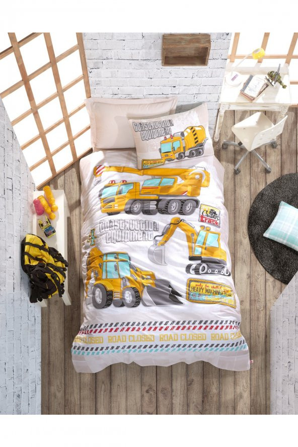 Junior Tek Kişilik Lastikli Çarşaflı Nevresim Takımı Track Turkuaz ürün görseli 1