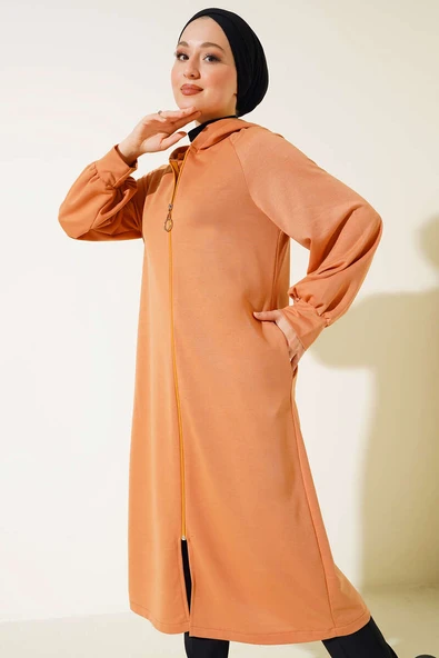 Fermuarlı Uzun Model Hırka Camel