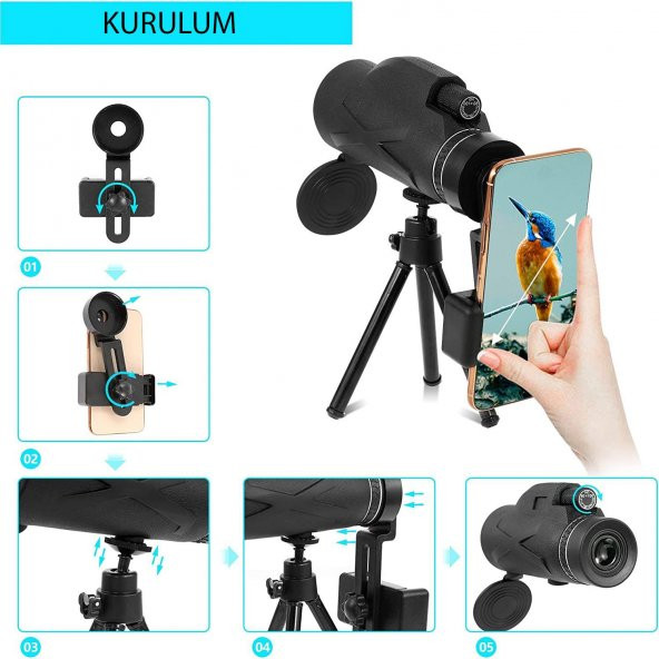 UpWay 80X100 Yüksek Çözünürlüklü Monoküler Teleskop Düşük Gece Görüşlü Monoküler Dürbün - 4