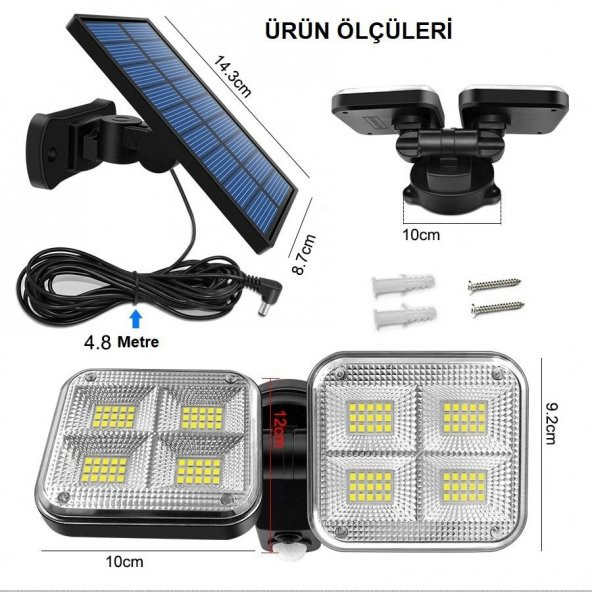 UpWay Güneş Enerjili 120 Led Şarjlı Hareket Sensörlü 500 Lümen Solar Aydınlatma Lamba - 6