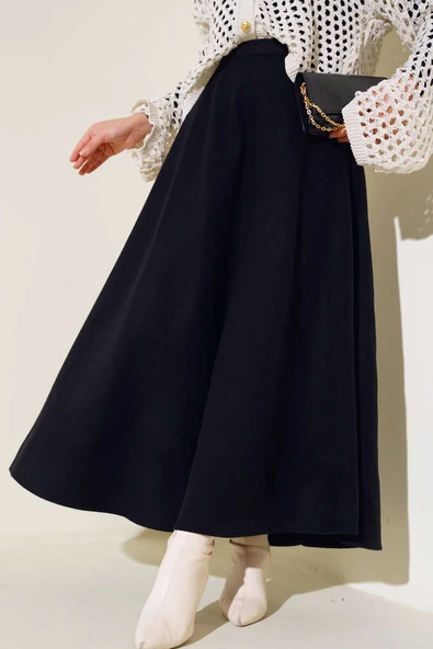 Kaşe Kloş Etek Siyah - Resim 2