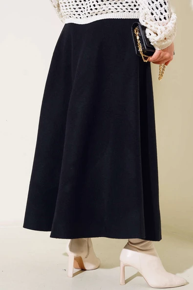 Kaşe Kloş Etek Siyah - Resim 3