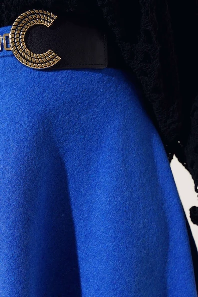 Kaşe Kloş Etek Saks - 4