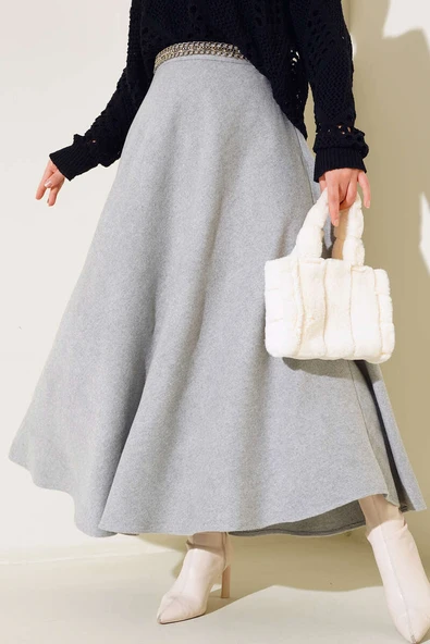 Kaşe Kloş Etek Gri - Resim 2