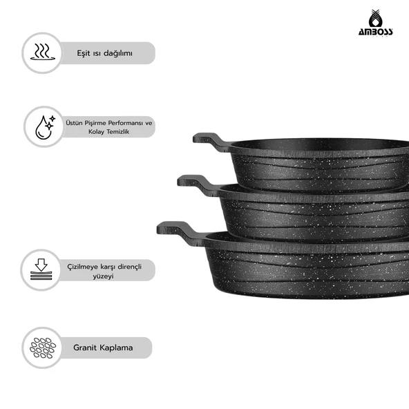 Amboss Daisy 3 Parça Döküm Yanmaz Yapışmaz Omlet (sahan) Seti - Resim 2