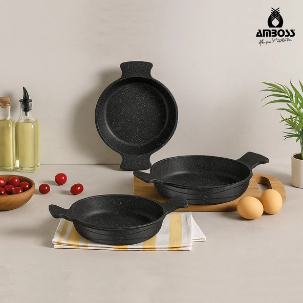 Amboss Daisy 3 Parça Döküm Yanmaz Yapışmaz Omlet (sahan) Seti - Resim 4