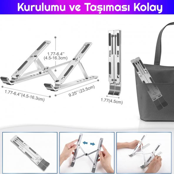 UpWay 6 Ayarlanabilir Kademeli Masaüstü Alüminyum Ergonomik Kaydırmaz Macbook Notebook Standı - 3