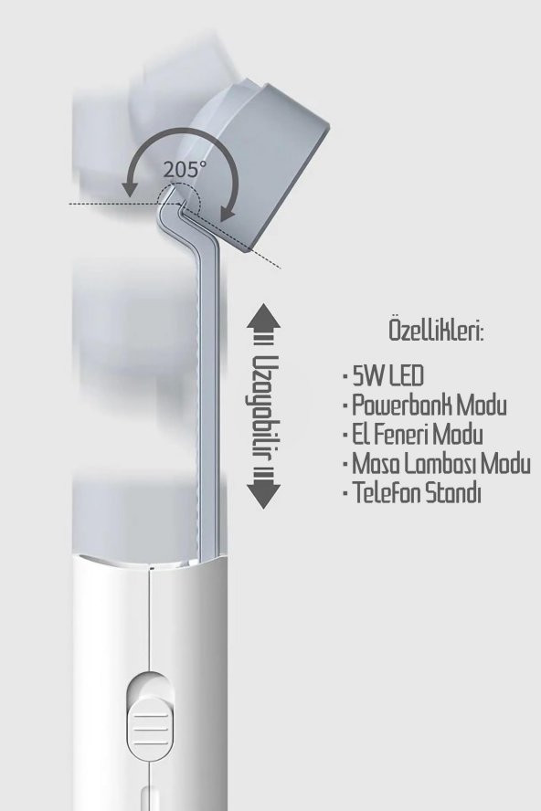 4in1 Şarjlı Masa Lambası Powerbank Özellikli Telefon Standlı Kamp El Feneri Çalışma Okuma Işığı 975 - 4