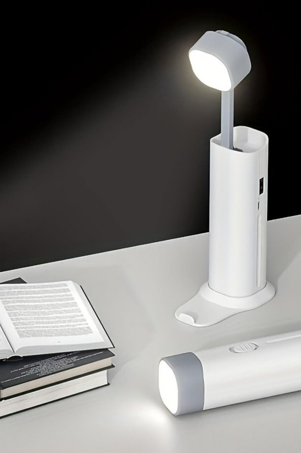 4in1 Şarjlı Masa Lambası Powerbank Özellikli Telefon Standlı Kamp El Feneri Çalışma Okuma Işığı 975 - 8