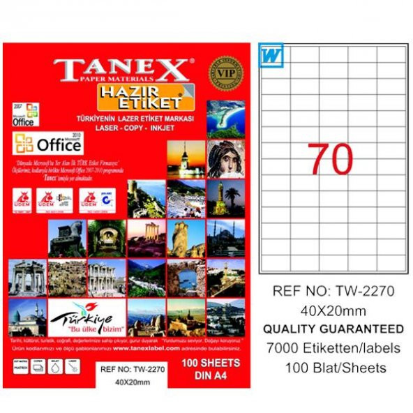 Tanex Laser Etiket 100 YP 40x20 MM Laser-Copy-Inkjet TW-2270