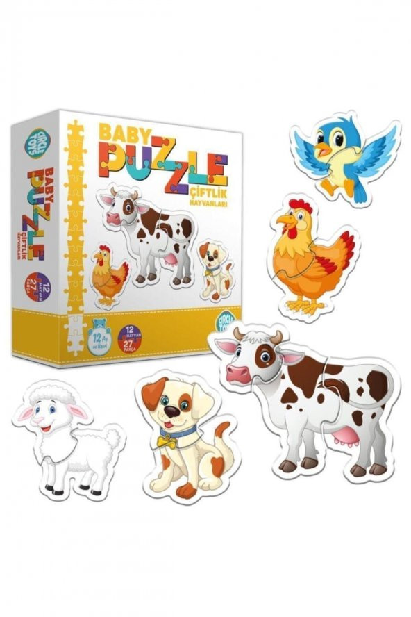 27 Parça Circle Toys Baby Puzzle Seti 12 Adet Çiftlik Hayvanları