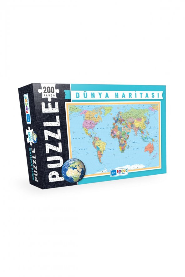 200 Parça- Dünya Haritası Puzzle Kutulu- Her Kıta Ayrı Parça -