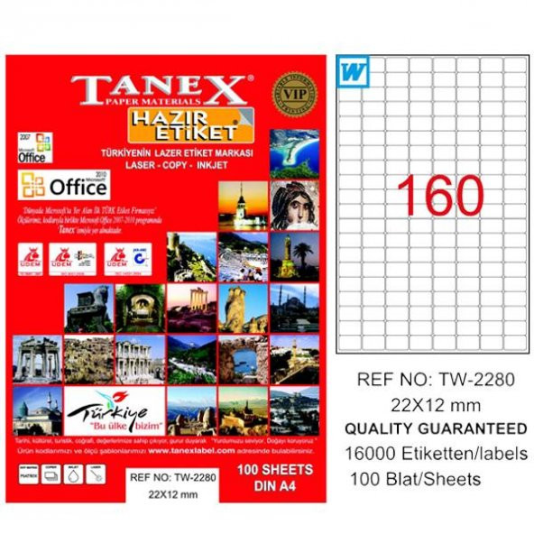 Tanex Laser Etiket 100 YP 22x12 MM Laser-Copy-Inkjet TW-2280