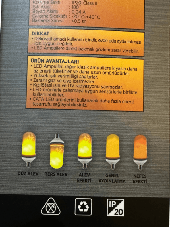 Cata CT-4059 5W (Amber Işık) E27 Duylu Led Alev Ampul (2 Adet) - 3