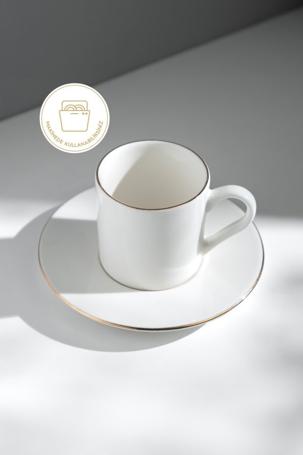 Nehir duru porselen sedef yaldızlı kahve fincan takımı seti  6 kişilik - 5