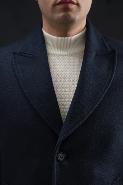 Advante Slimfit Kırlangıç Yaka Düğme Kapamalı Erkek Kaşe Kaban - 11