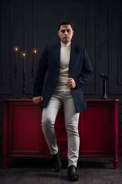 Advante Slimfit Kırlangıç Yaka Düğme Kapamalı Erkek Kaşe Kaban - 7