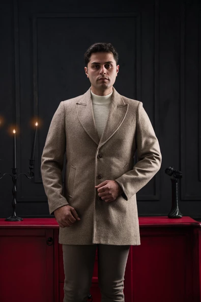 Advante Slimfit Kırlangıç Yaka Düğme Kapamalı Erkek Kaşe Kaban - 4