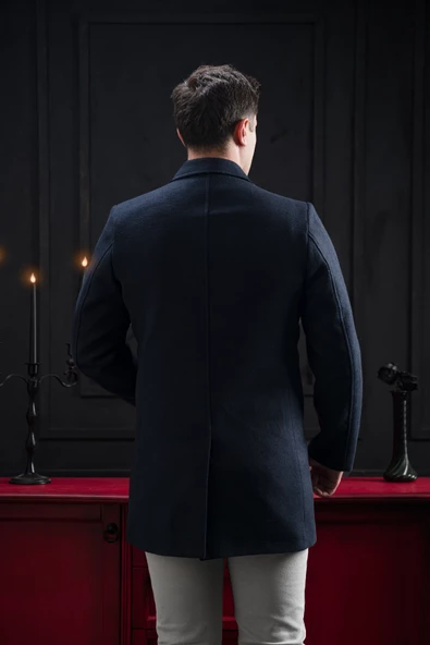 Advante Slimfit Kırlangıç Yaka Düğme Kapamalı Erkek Kaşe Kaban - 10