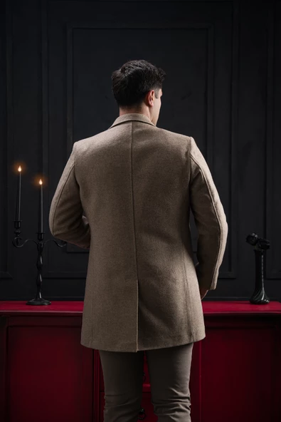 Advante Slimfit Kırlangıç Yaka Düğme Kapamalı Erkek Kaşe Kaban - 5