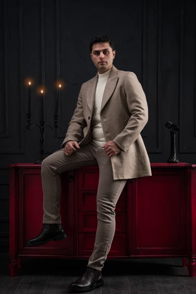 Advante Slimfit Kırlangıç Yaka Düğme Kapamalı Erkek Kaşe Kaban - 3