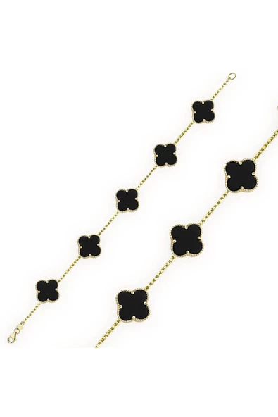 Mineli Siyah Yonca Bileklik Büyük Boy ürün görseli 1