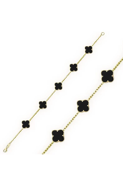 Mineli Siyah Yonca Bileklik Küçük Boy ürün görseli 1