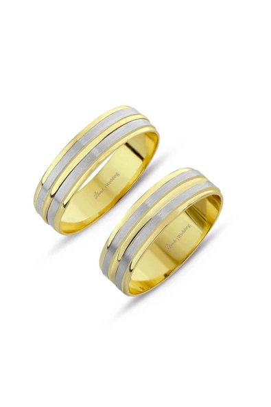 Beyaz Mat Kemerli Sarı Altın Çift Alyans ürün görseli 1