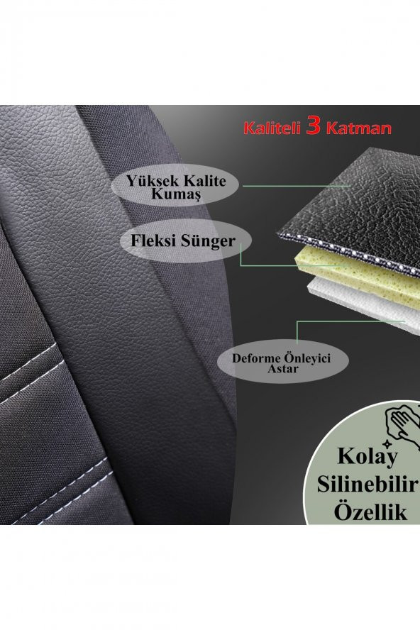 Renault Kangoo 2+1 Uyumlu Oto Koltuk Kılıfı Seti Maxy Ticari - 5