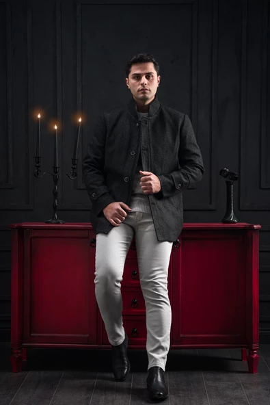 Advante Slimfit Dik Yaka Kendinden Çizgili Düğme Ve Fermuar Kapamalı Erkek Kaban - 7