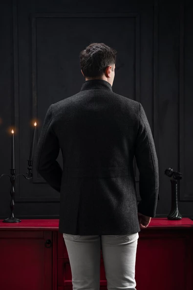 Advante Slimfit Dik Yaka Kendinden Çizgili Düğme Ve Fermuar Kapamalı Erkek Kaban - 10